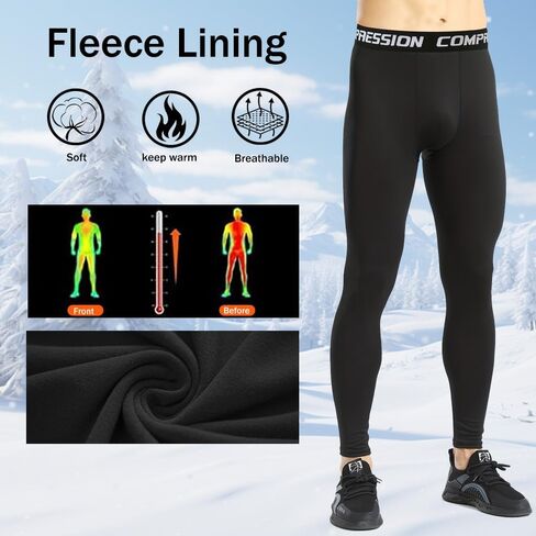 4 Pack Men's Thermal Compression Pants - Fleece Lined Base Layer Leggings for Winter Running Training Workout in Saudi Arabia