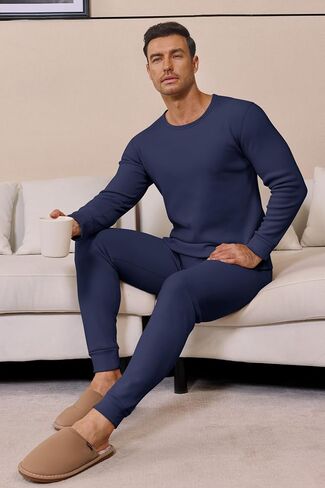 Men's Thermal Underwear Set Heavyweight Soft Fleece-Lined Top and Long Johns Winter Base Layer (S-XXL) in Saudi Arabia