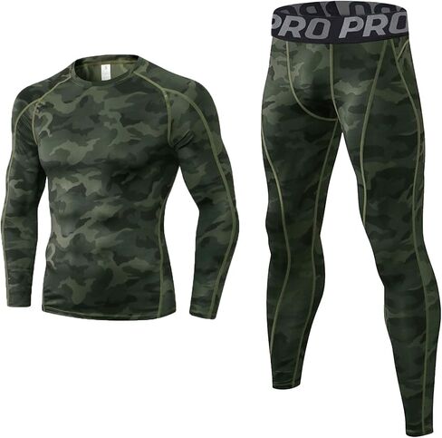 LANBAOSI Mens Workout Compression Set Pants and Long Sleeve Shirts Winter Warm Thermal Baselayer Top & Bottom in Kuwait