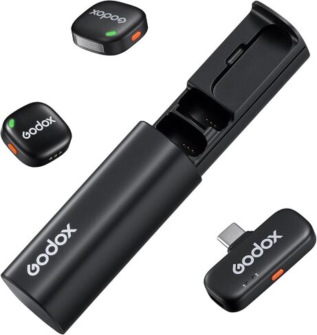 GODOX C01 Kit2 ميكروفون لاسلكي Lavalier مع علبة شحن، ميكروفون 2.4G لكاميرا iPhone Android، نطاق 200 قدم، تقليل الضوضاء AI، 48 كيلو هرتز/24 بت، لبث المحتوى على YouTube Podcast in Saudi Arabia