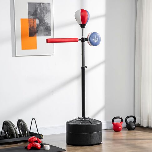 Soozier Free Standing Boxing Bag with Stand, Punching Speed Bag Reaction Bar Challenge with Suction Cups, 64-81in Adjustable Height for Teenagers and Adults in Saudi Arabia