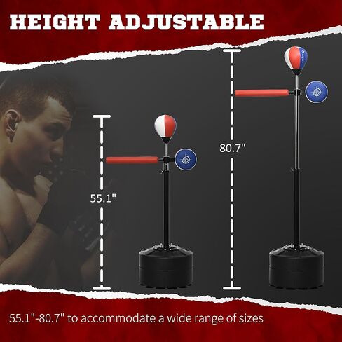 Soozier Free Standing Boxing Bag with Stand, Punching Speed Bag Reaction Bar Challenge with Suction Cups, 64-81in Adjustable Height for Teenagers and Adults in Saudi Arabia