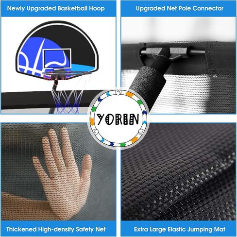 yorin الترامبولين في الهواء الطلق، 1500 رطل سعة الوزن 16 15 14 12 10 8ft الترامبولين للأطفال والكبار، الترامبولين الترفيهي مع طوق كرة السلة، شبكة الضميمة، الترامبولين الثقيلة، المعتمدة astm in Kuwait