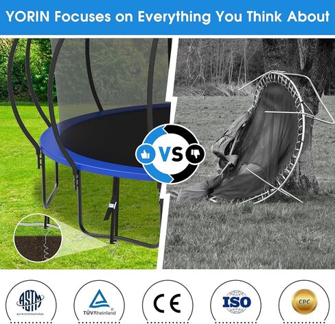 yorin الترامبولين في الهواء الطلق، 1500 رطل سعة الوزن 16 15 14 12 10 8ft الترامبولين للأطفال والكبار، الترامبولين الترفيهي مع طوق كرة السلة، شبكة الضميمة، الترامبولين الثقيلة، المعتمدة astm in Kuwait
