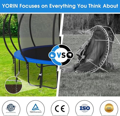 yorin الترامبولين في الهواء الطلق، 1500 رطل سعة الوزن 16 15 14 12 10 8ft الترامبولين للأطفال والكبار، الترامبولين الترفيهي مع طوق كرة السلة، شبكة الضميمة، الترامبولين الثقيلة، المعتمدة astm in Kuwait