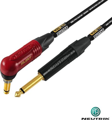 20 Foot - WBC-PRO-Guitar – 20 AWG - Low-Cap (18pF/ft) – Pro-Grade – Graphite-Based - Dual-Shielded Guitar Bass Instrument Cable w/Neutrik Straight - Angled (SilentPLUG) ¼ Inch (6.35mm) Gold TS Plugs in Saudi Arabia
