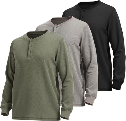 Liloak 2/3/4 حزمة من قمصان Waffle Henley للرجال بأكمام طويلة، بلوفر كاجوال، قمصان ناعمة متماسكة عادية للارتداء اليومي in Kuwait
