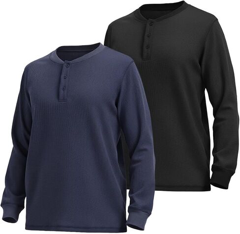 Liloak 2/3/4 حزمة من قمصان Waffle Henley للرجال بأكمام طويلة، بلوفر كاجوال، قمصان ناعمة متماسكة عادية للارتداء اليومي in Kuwait