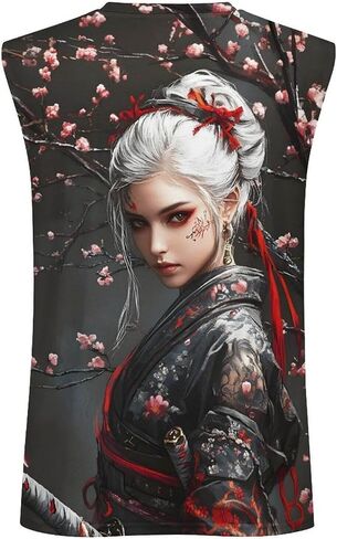 Mens Japanese Art Samurai Warrior Print Tank Top Workout Muscle Sleeveless Athletic Dry Fit Gym T-Shirts in Saudi Arabia