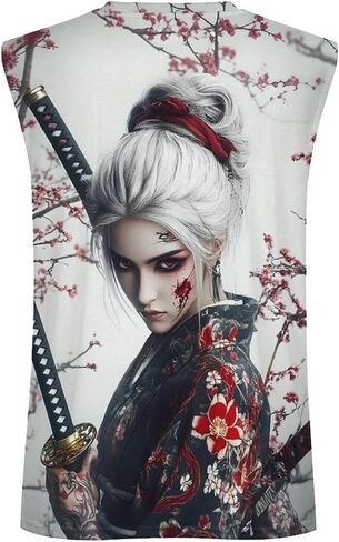 Mens Japanese Art Samurai Warrior Print Tank Top Workout Muscle Sleeveless Athletic Dry Fit Gym T-Shirts in Saudi Arabia