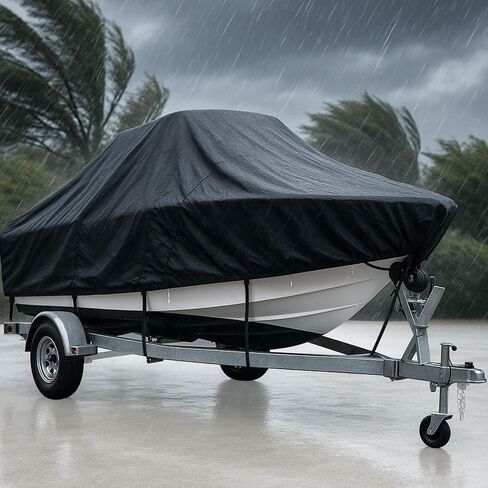 Heavy Duty 1200D Boat Cover, Waterproof & UV Resistant, Fits 14-16 FT X 90" Beam Width V-Hull, Tri-Hull, Bass Boats - Trailerable Marine Grade Cover with Adjustable Straps for All-Weather Protection in Saudi Arabia