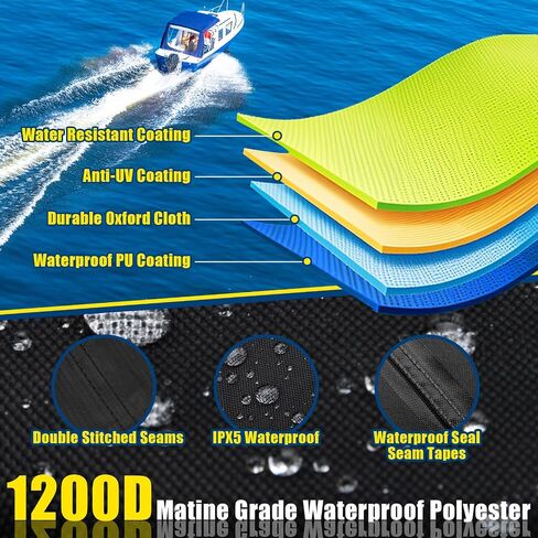 Heavy Duty 1200D Boat Cover, Waterproof & UV Resistant, Fits 14-16 FT X 90" Beam Width V-Hull, Tri-Hull, Bass Boats - Trailerable Marine Grade Cover with Adjustable Straps for All-Weather Protection in Saudi Arabia