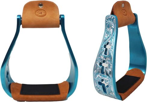 CHALLENGER Horse Western 5" Wide Turquoise Engraved Cross Aluminum Straight Show Stirrups 5145TR in Saudi Arabia