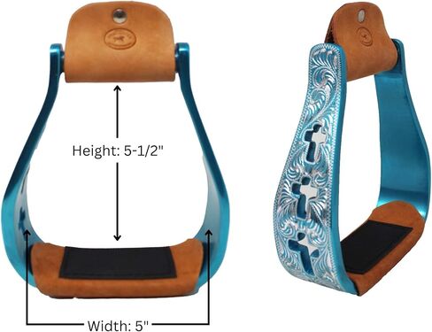 CHALLENGER Horse Western 5" Wide Turquoise Engraved Cross Aluminum Straight Show Stirrups 5145TR in Saudi Arabia