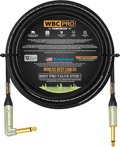18 قدم - جيتار WBC-PRO - 20 AWG - غطاء منخفض (18pF/قدم) - درجة احترافية - قائم على الجرافيت - جيتار مزدوج الحماية، باس، كابل أداة مع موصلات Amphenol QM2R-AU وQM2P-AU ¼ بوصة (6.35 مم) ذهبية TS in Saudi Arabia