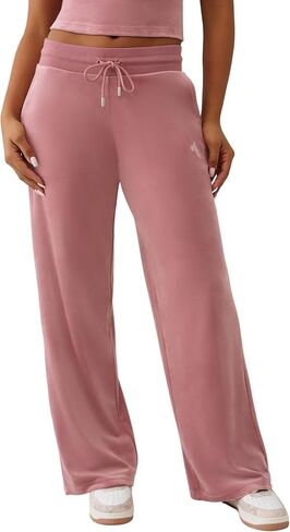 True Religion Women's Velour Sweatpants Straight Leg Track Pants with Crystal Horseshoe Logo in Saudi Arabia