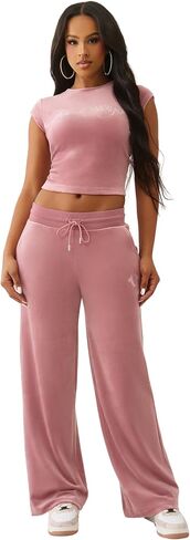 True Religion Women's Velour Sweatpants Straight Leg Track Pants with Crystal Horseshoe Logo in Saudi Arabia