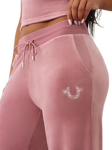 True Religion Women's Velour Sweatpants Straight Leg Track Pants with Crystal Horseshoe Logo in Saudi Arabia