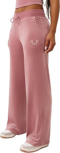 True Religion Women's Velour Sweatpants Straight Leg Track Pants with Crystal Horseshoe Logo in Saudi Arabia