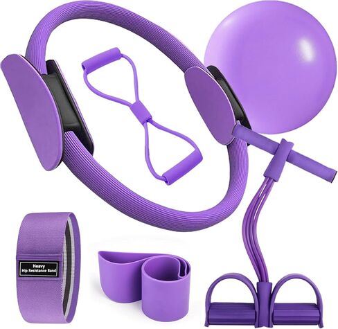 Pilates Essentials Kit for Women-Home Yoga Set,Including Foot Pedal Puller,Pilates Ring,Figure 8 Resistance Band,Pilates Ball,Resistance Band,Yoga Stretching Elastic Band,for Travel&Home Workouts in Saudi Arabia
