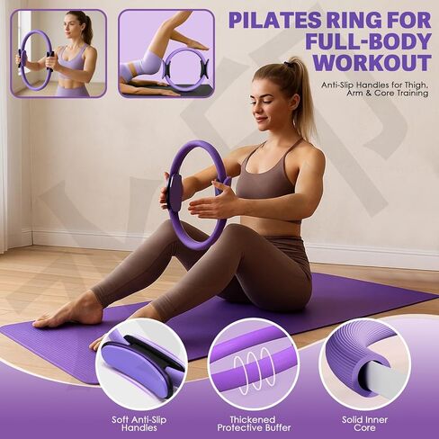 Pilates Essentials Kit for Women-Home Yoga Set,Including Foot Pedal Puller,Pilates Ring,Figure 8 Resistance Band,Pilates Ball,Resistance Band,Yoga Stretching Elastic Band,for Travel&Home Workouts in Saudi Arabia