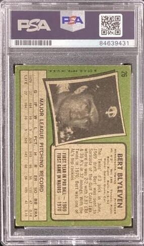 وقع بيرت بليليفن على 1971 Topps # 26 Rookie Card HOF 2011 Inscr Autograph PSA/DNA - بطاقات موقعة من ألواح البيسبول in Saudi Arabia