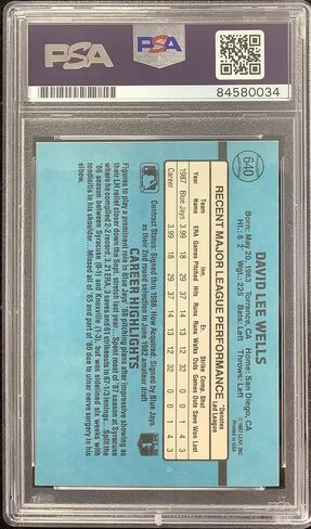 David Wells Signed 1987 Leaf #640 Rookie Card RC Jays PSA/DNA Auto MT 10 - MLB Autographed Baseball Cards in Saudi Arabia