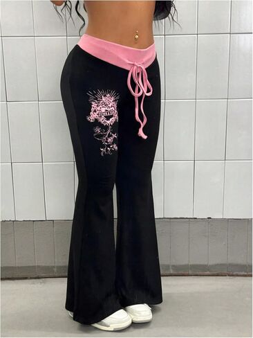 سروال اليوغا النسائي Y2k من SHENHE برباط الجرونج القوطي الجرس السفلي لليوجا in Saudi Arabia