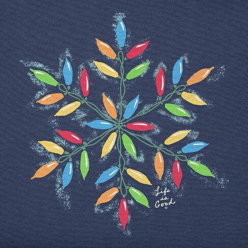 Life is Good. Women's Snowflake Holiday Lights Long Sleeve Crusher Vee, Darkest Blue in Saudi Arabia
