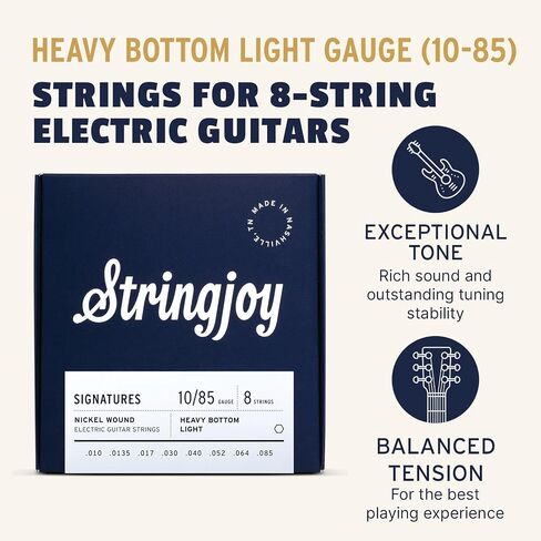 Stringjoy HVY108 8 سلاسل جيتار كهربائي من النيكل، (مقياس الضوء السفلي الثقيل، 10-85) in Kuwait