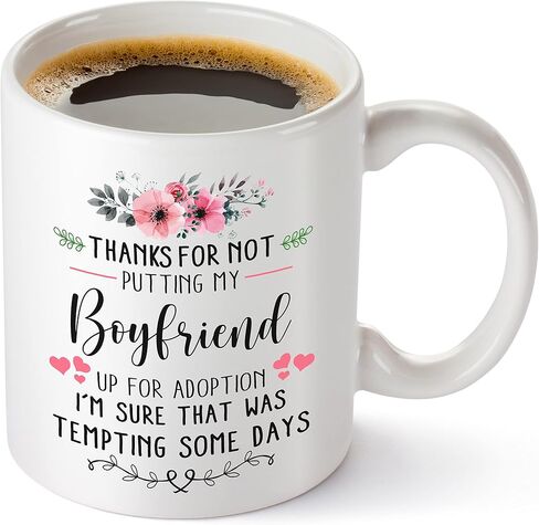 Thanks for Not Putting My Boyfriend Up for Adoption Mug, Gift From Girlfriend To My Boyfriend Mom Gifts, Funny Sentimental Coffee Gifts for Her, My Son, Mom, White Mug 11oz in Saudi Arabia