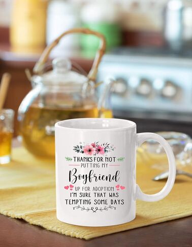 Thanks for Not Putting My Boyfriend Up for Adoption Mug, Gift From Girlfriend To My Boyfriend Mom Gifts, Funny Sentimental Coffee Gifts for Her, My Son, Mom, White Mug 11oz in Saudi Arabia