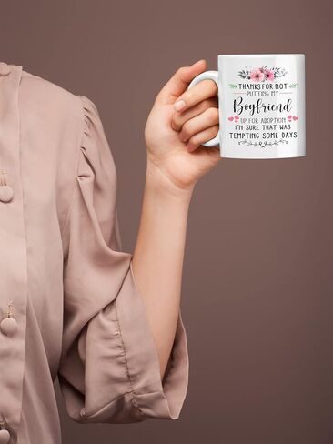Thanks for Not Putting My Boyfriend Up for Adoption Mug, Gift From Girlfriend To My Boyfriend Mom Gifts, Funny Sentimental Coffee Gifts for Her, My Son, Mom, White Mug 11oz in Saudi Arabia