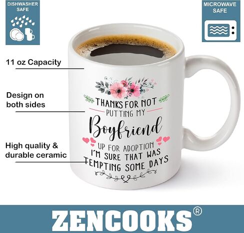 Thanks for Not Putting My Boyfriend Up for Adoption Mug, Gift From Girlfriend To My Boyfriend Mom Gifts, Funny Sentimental Coffee Gifts for Her, My Son, Mom, White Mug 11oz in Saudi Arabia
