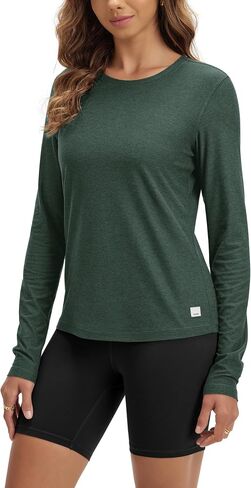ODODOS Women's Long Sleeve T-Shirt - Ultra Soft Stratum Tech Performance Top UPF 50+ Breathable Crew Neck Pullover in Saudi Arabia