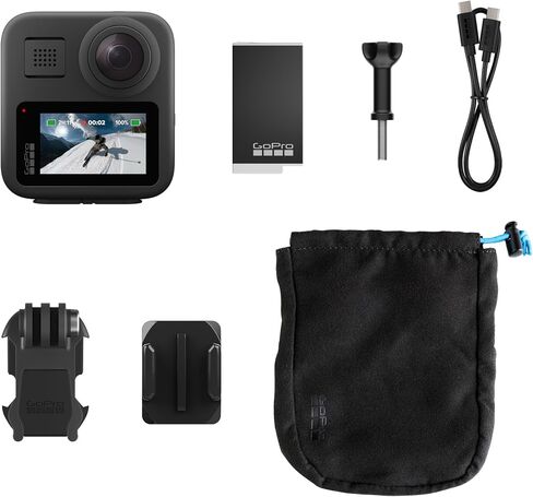 GoPro MAX — كاميرا الحركة التقليدية المقاومة للماء بزاوية 360 درجة مع شاشة لمس كروية بدقة 5.6K30 فيديو عالي الدقة ودقة 16.6 ميجابكسل وصور 360 درجة وتثبيت البث المباشر بدقة 1080 بكسل (متجددة) in Saudi Arabia