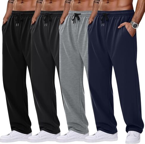 4 Pack Men's Sweatpants Open Bottom with Pockets Drawstring Athletic Lounge Joggers Baggy Workout Pants in Saudi Arabia