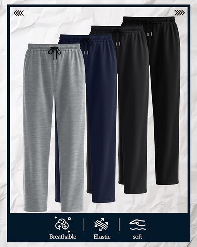 4 Pack Men's Sweatpants Open Bottom with Pockets Drawstring Athletic Lounge Joggers Baggy Workout Pants in Saudi Arabia