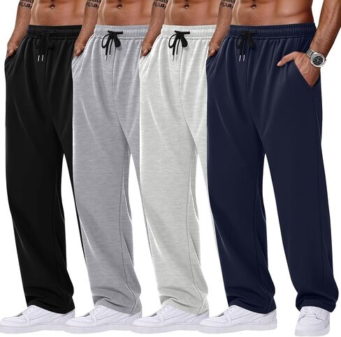 4 Pack Men's Sweatpants Open Bottom with Pockets Drawstring Athletic Lounge Joggers Baggy Workout Pants in Saudi Arabia
