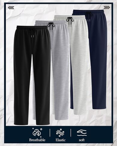 4 Pack Men's Sweatpants Open Bottom with Pockets Drawstring Athletic Lounge Joggers Baggy Workout Pants in Saudi Arabia