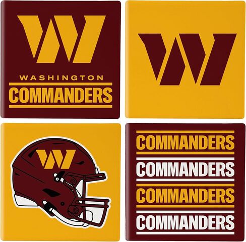 NFL Washington Commanders Coasters Set with Wood Caddy, 4pcs Ceramic Stone Beverage Drink Coasters with Wooden Holder, Football Tabletop Décor for Home, Bar, Kitchen, Man Cave, or Office in Saudi Arabia