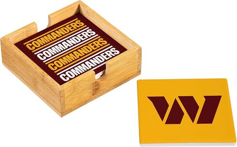 NFL Washington Commanders Coasters Set with Wood Caddy, 4pcs Ceramic Stone Beverage Drink Coasters with Wooden Holder, Football Tabletop Décor for Home, Bar, Kitchen, Man Cave, or Office in Saudi Arabia