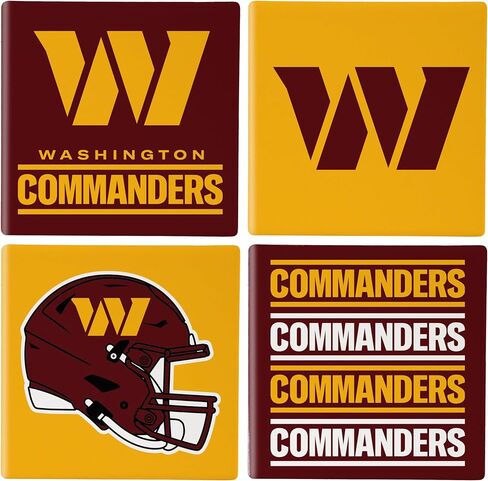 NFL Washington Commanders Coasters Set with Wood Caddy, 4pcs Ceramic Stone Beverage Drink Coasters with Wooden Holder, Football Tabletop Décor for Home, Bar, Kitchen, Man Cave, or Office in Saudi Arabia
