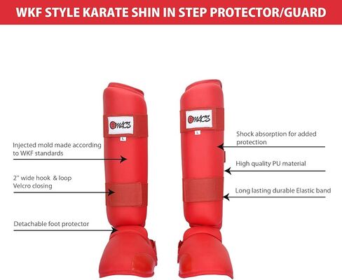 MACS Martial arts Karate hook and loop strap shin guards instep sparring protective kick pads for kids and adults in Kuwait