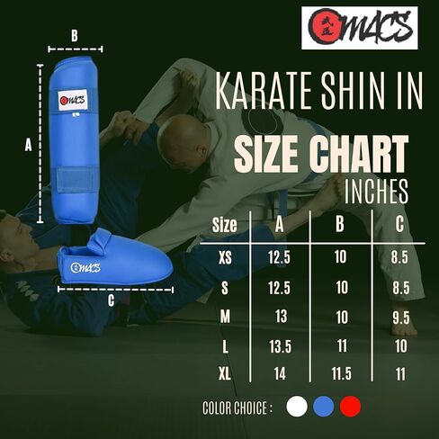MACS Martial arts Karate hook and loop strap shin guards instep sparring protective kick pads for kids and adults in Kuwait