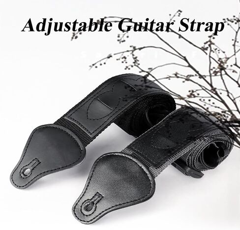 Adjustable Guitar Strap for Acoustic & Electric Guitars - Paddle Insert, Soft Wide Padded Shoulder Support for Comfort, Durable Leather Ends (Black) in Saudi Arabia
