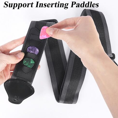 Adjustable Guitar Strap for Acoustic & Electric Guitars - Paddle Insert, Soft Wide Padded Shoulder Support for Comfort, Durable Leather Ends (Black) in Saudi Arabia