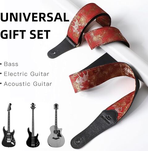 Guitar Strap, Electric& Acoustic bass guitar straps,embroidered filament with Head Cowhide Leather strap, with Free Strap Button,2 guitar Strap Locks，4Guitar Pick (birds and flowers) in Saudi Arabia