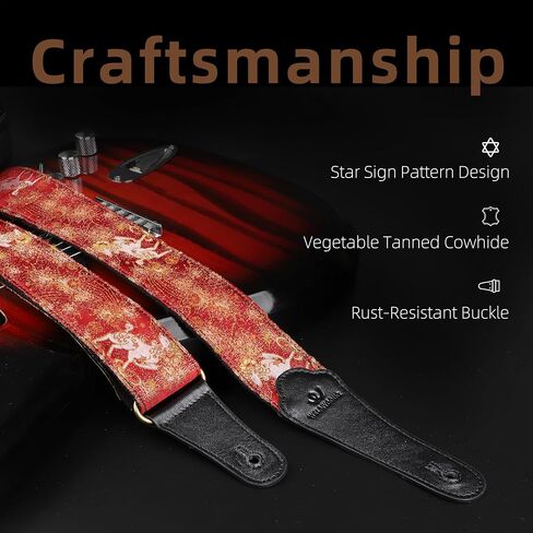Guitar Strap, Electric& Acoustic bass guitar straps,embroidered filament with Head Cowhide Leather strap, with Free Strap Button,2 guitar Strap Locks，4Guitar Pick (birds and flowers) in Saudi Arabia