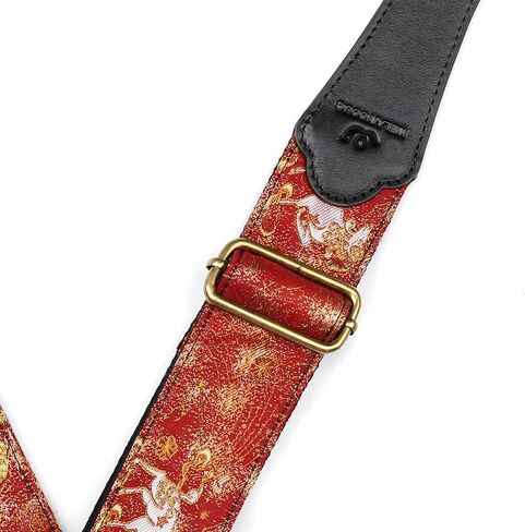 Guitar Strap, Electric& Acoustic bass guitar straps,embroidered filament with Head Cowhide Leather strap, with Free Strap Button,2 guitar Strap Locks，4Guitar Pick (birds and flowers) in Saudi Arabia